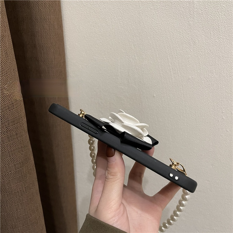 Ốp điện thoại hoa trà đính ngọc trai thích hợp cho IPHONE 5 5s 6 6s 7 8 plus X XR XS MAX 12 MINI 13 11 PRO MAX