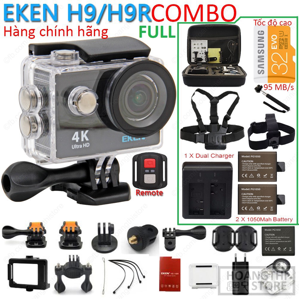 EKEN H9R Combo full phụ kiện 4K WiFi Có remote Mới nhất. Camera Eken H9 H9r Hành động hàng chính hãn