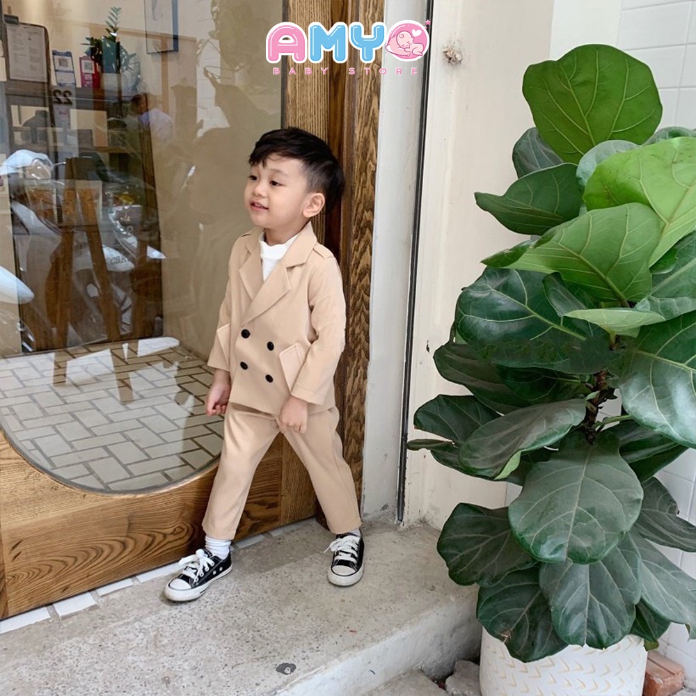 Bộ vest bé trai AMYO đồ Tết cho bé trai kèm quần tây cùng màu phong cách Hàn Quốc cao cấp 11.BV03.01-2