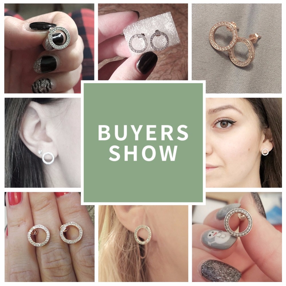 Khuyên tai xỏ hiệu Bamoer hình tròn màu vàng hồng chất liệu bạc cz 925 thời trang cho nữ