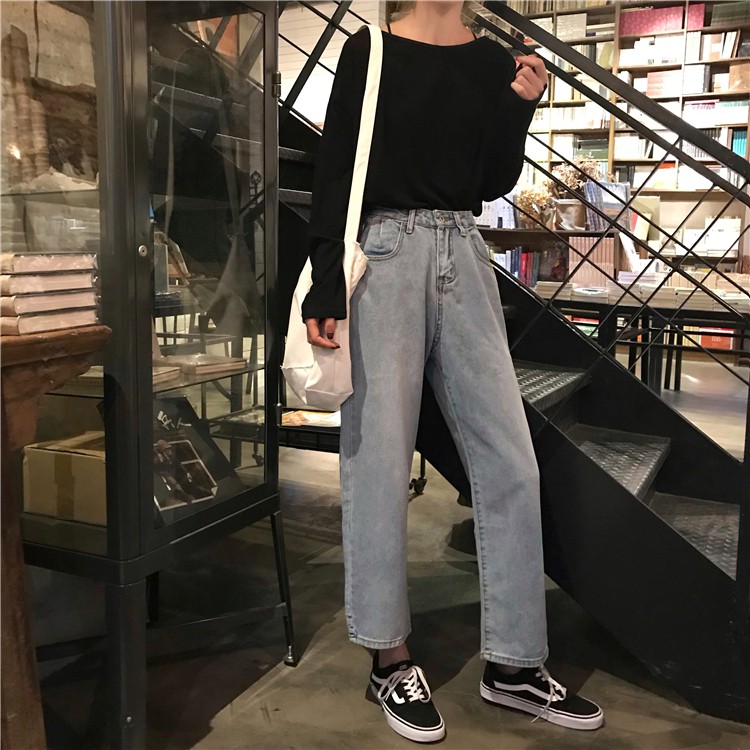 Quần jean lưng cao ống rộng phong cách Hàn Quốc dành cho nữ | BigBuy360 - bigbuy360.vn