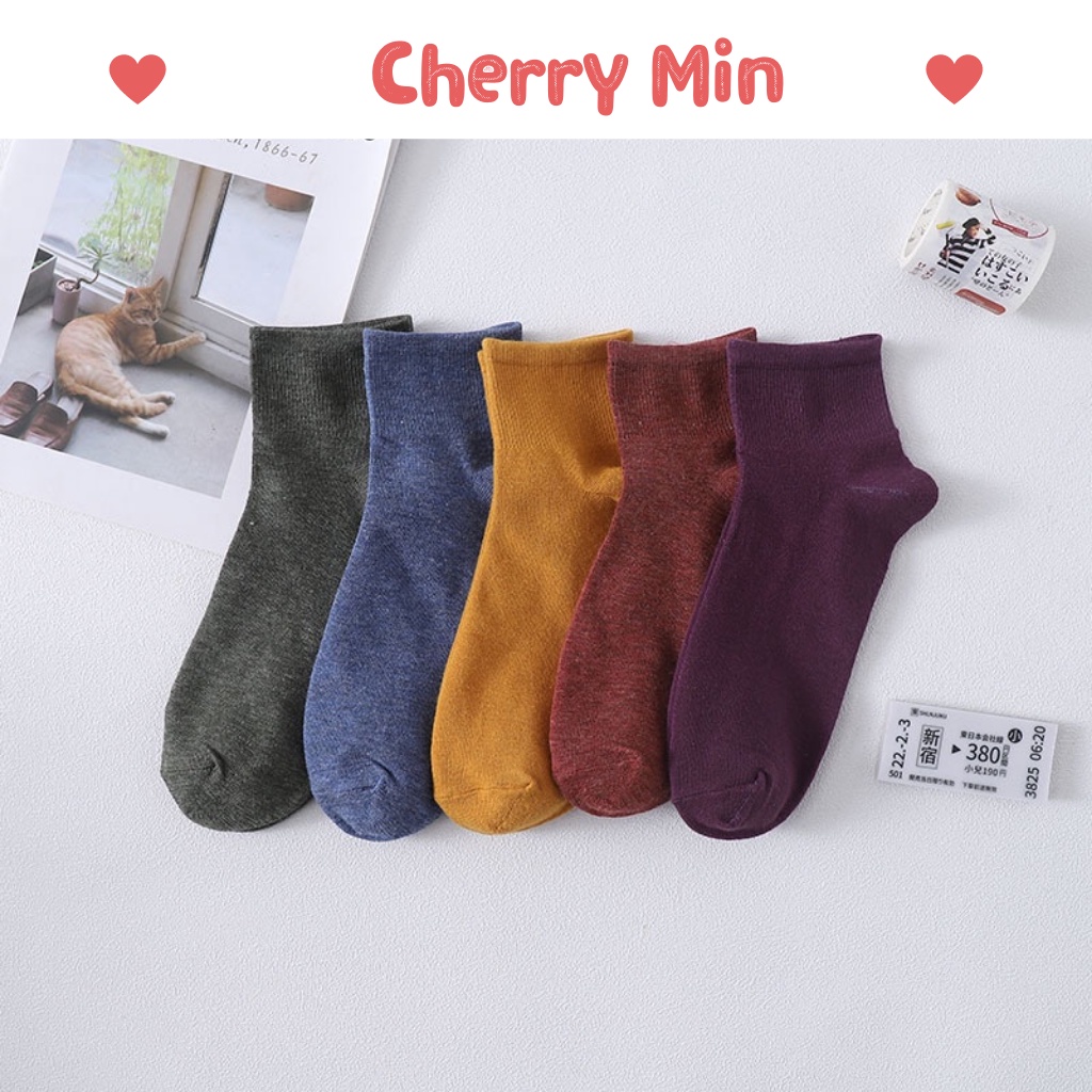 Combo túi 10 tất nữ cotton phong cách vintage CHERRY MIN