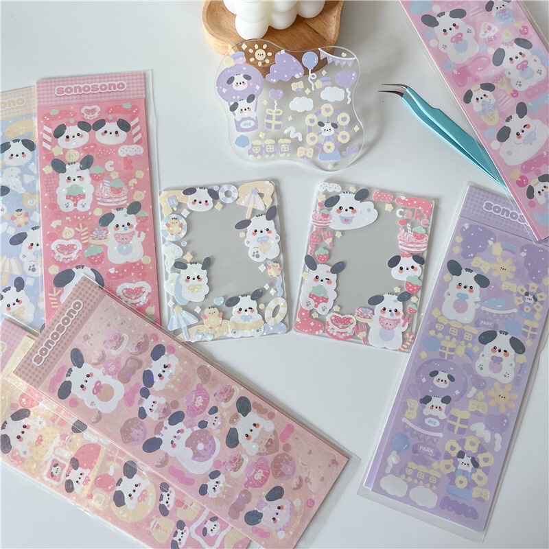 Sticker chú chó trắng puppy_hình dán trang trí top , card