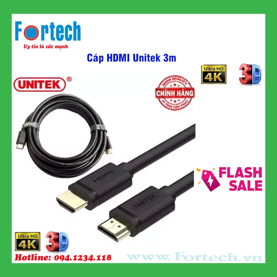 Cáp HDMI Unitek 3m Y-C139 - hỗ trợ 4K Ultra HD và 3D