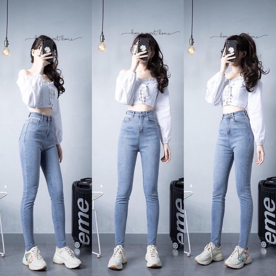 (Quà tặng 1 khẩu trang) Quần jean nữ lưng cao  co giãn có túi, quần bò cạp cao skinny jeans bigsize trơn dài basic | WebRaoVat - webraovat.net.vn