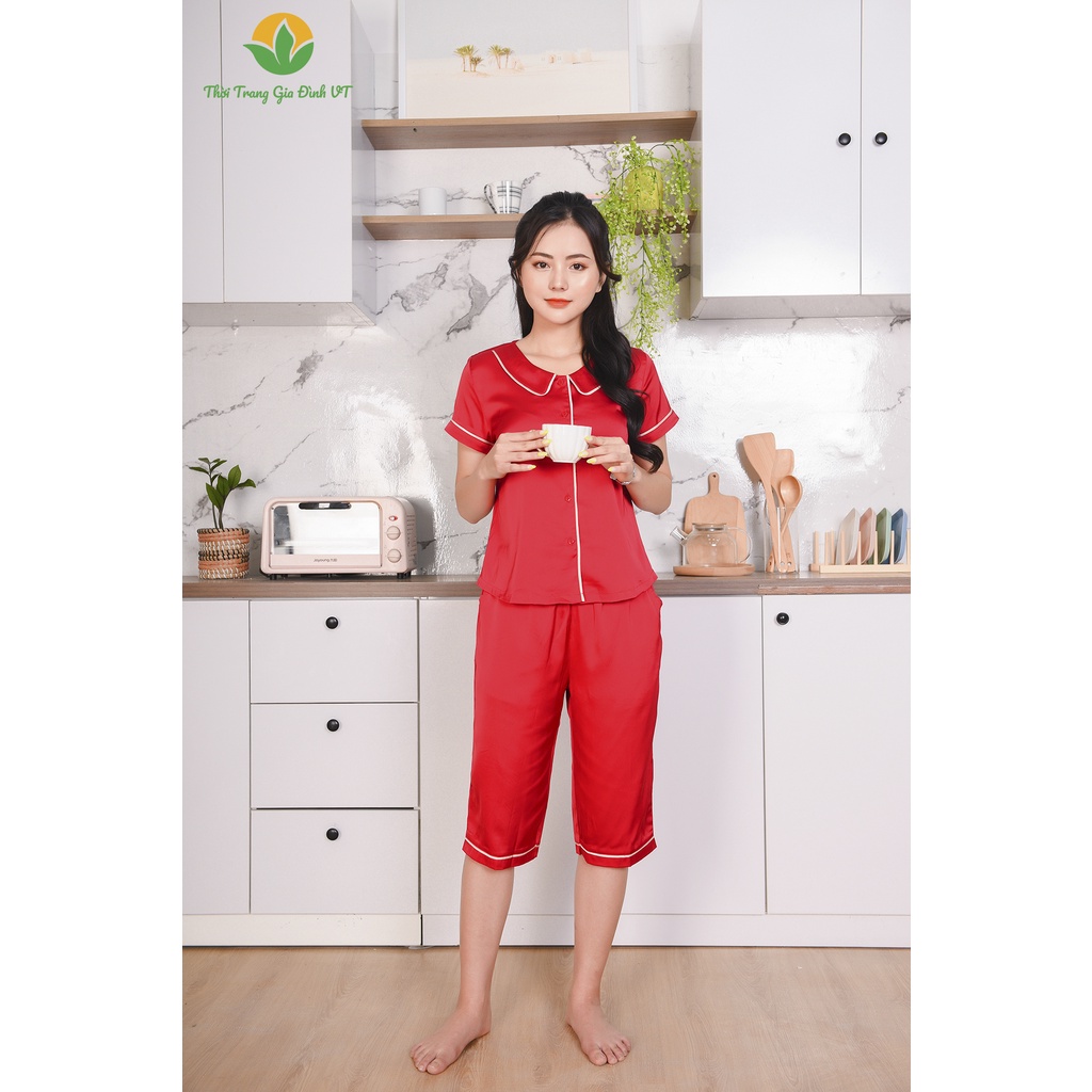 Bộ đồ pijama nữ xuân hè Việt Thắng quần lửng áo cộc tay chất lụa B46.2205