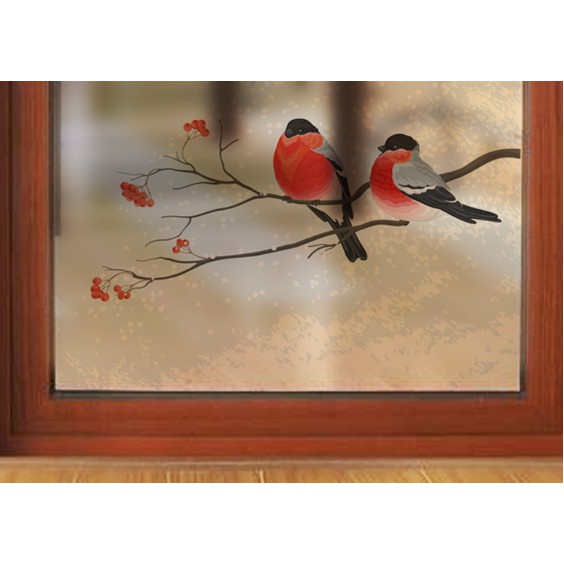 Decal trang trí kính cao cấp hai chú chim ( 60cm x 58cm )