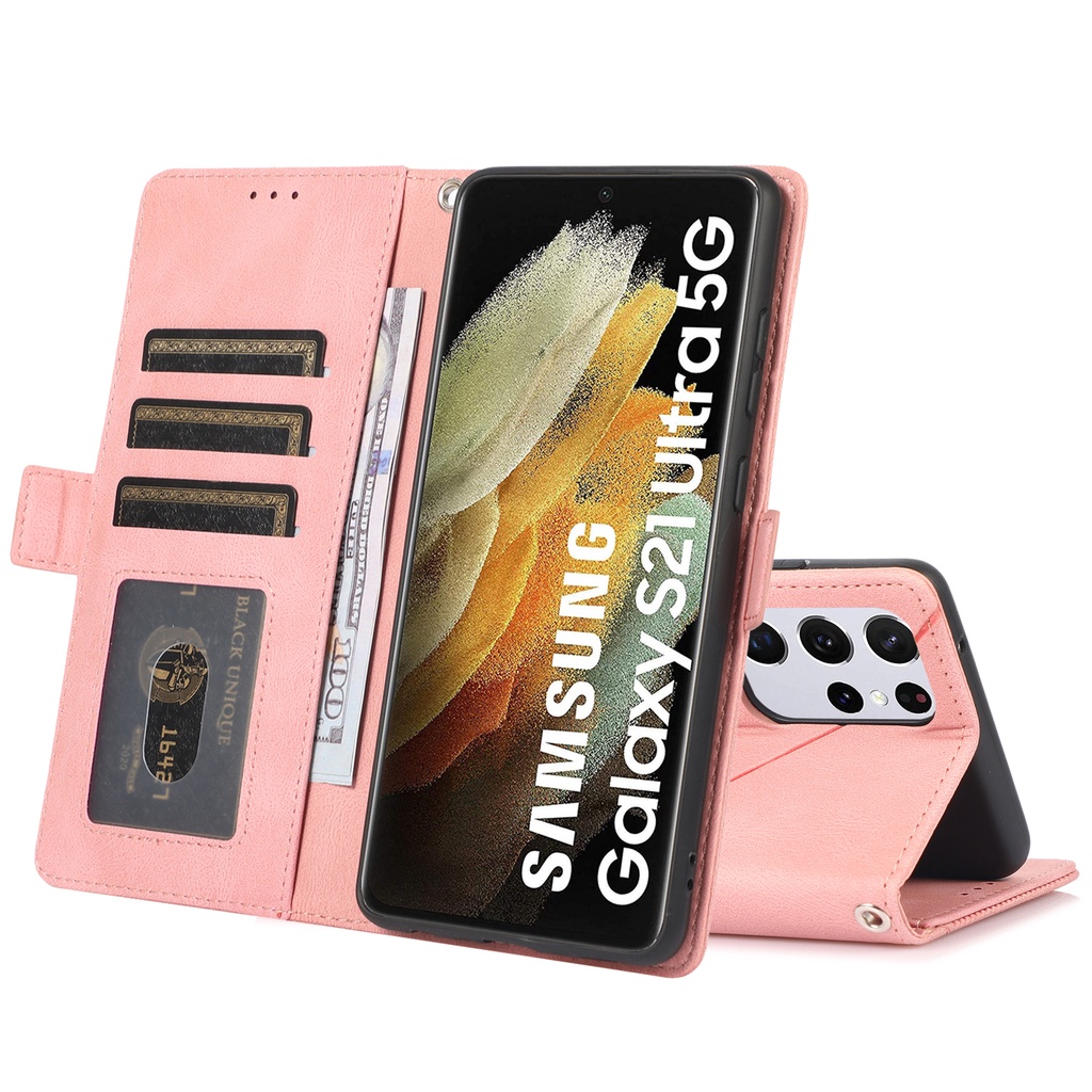 Ốp Điện Thoại Da Gập Nam Châm Kiểu Ví Cho Samsung Note 8 9 10 20 Ultra Plus A72 A52S A7 A6 2018