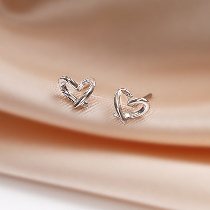Bông tai bạc hình trái tim phong cách Hàn Quốc dễ thương