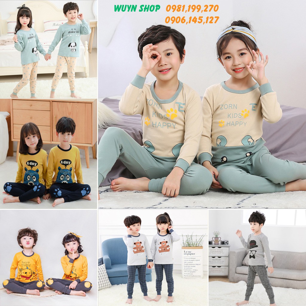 Bộ đồ ngủ dài tay thu đông in hình hoạt hình dễ thương cho bé từ 2 - 8 tuổi