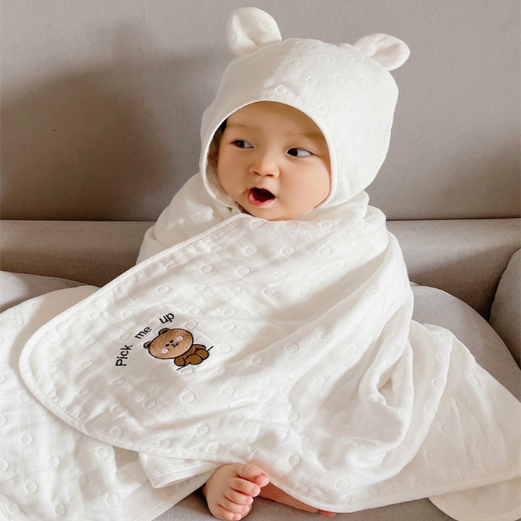 Khăn Choàng Tắm cotton Sáu Lớp Có Mũ Trùm Xinh Xắn Dành Cho Bé