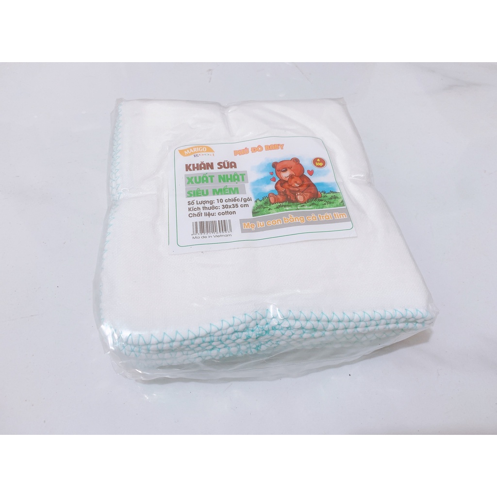 Gói 10 khăn xô sữa xuất Nhật 4 lớp siêu mềm Marigo Phú Đô Baby cho bé