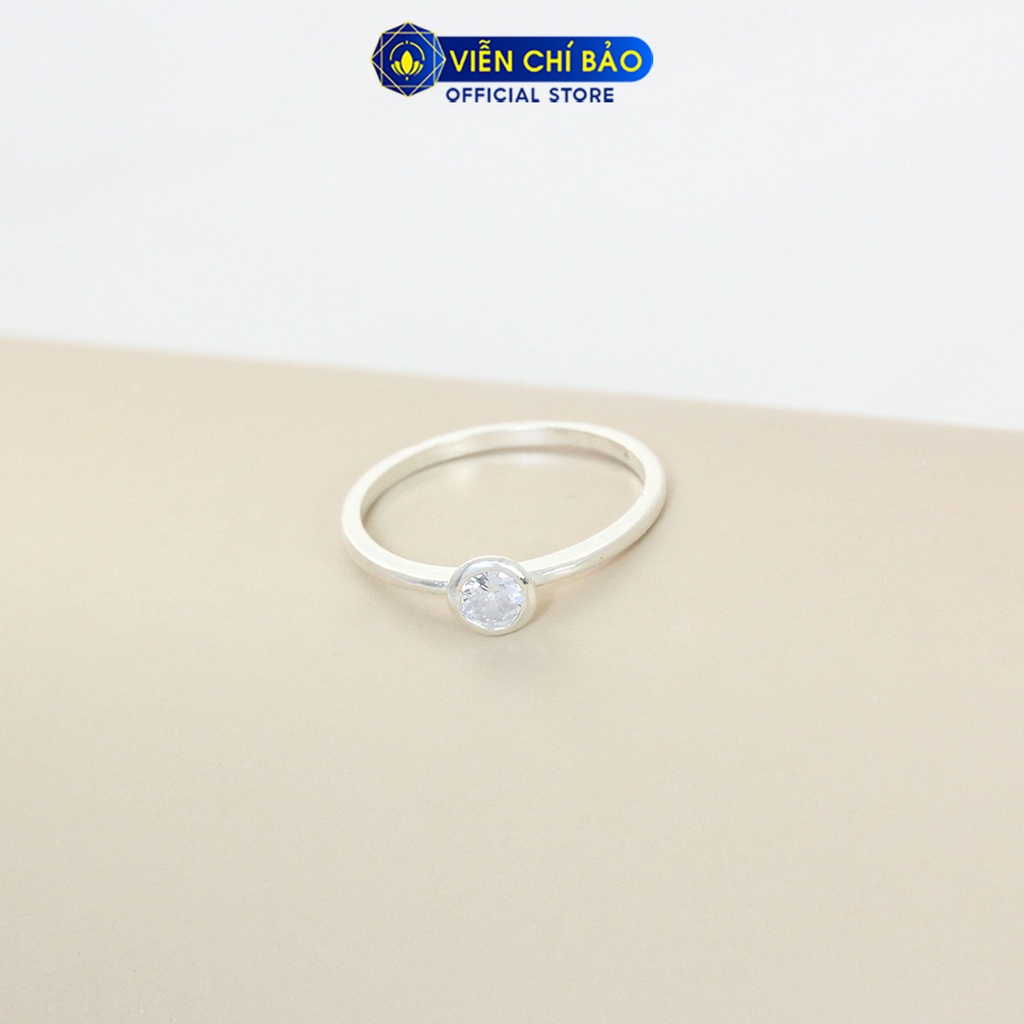 Nhẫn bạc nữ trơn nhỏ đính đá tròn basic chất liệu bạc 925 thời trang phụ kiện trang sức nữ Viễn Chí Bảo N400783