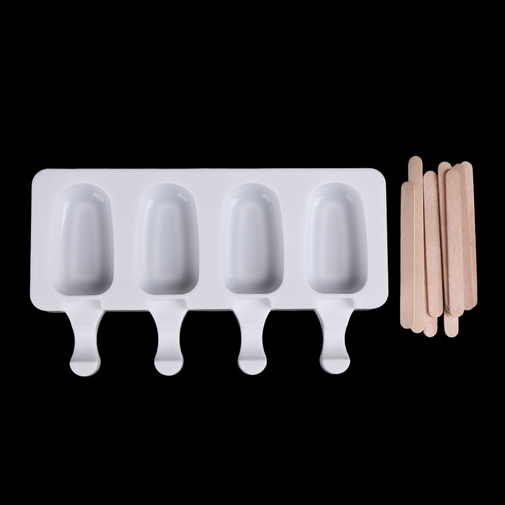 Khuôn Silicone Làm Kem Que Hình Oval 4/8 Ngăn Kèm Que Tiện Dụng Cho Nhà Bếp