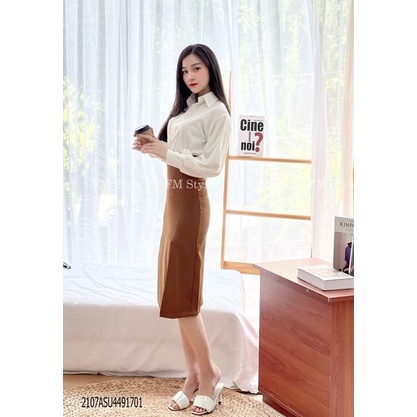 Áo sơ mi nữ công sở FM Style thiết kế cổ bẻ tay phồng chất lụa nhiều màu 210717203