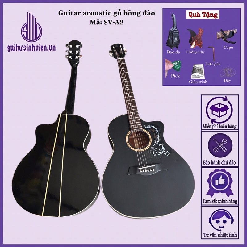 Đàn guitar acoustic gỗ thịt 100% - Đàn chính hãng guitarsinhvien.vn - Tặng 8 phụ kiện