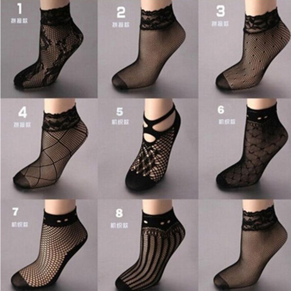 Tất Lưới Nữ Màu Đen Phối Ren