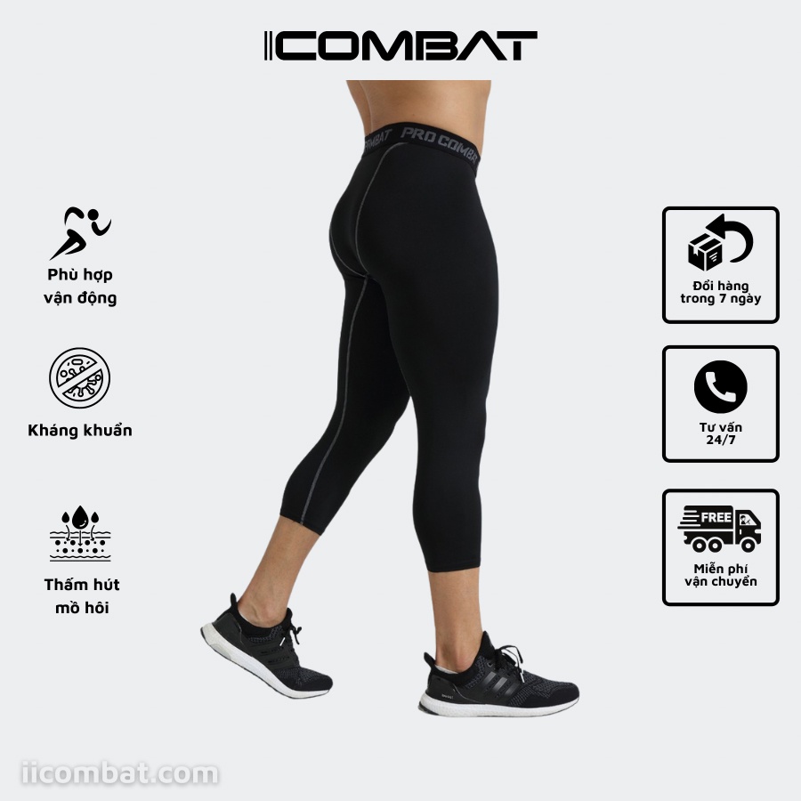 Quần Combat bóng rổ lửng 3/4 - Legging lửng giữ nhiệt thể thao nam iCOMBAT chơi bóng rổ, bóng đá, GYM