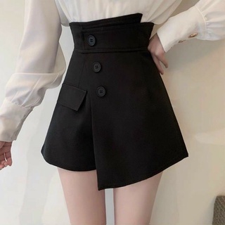 quần short cạp cao phối cúc, quần giả váy vạt chéo phối 3 cúc m670