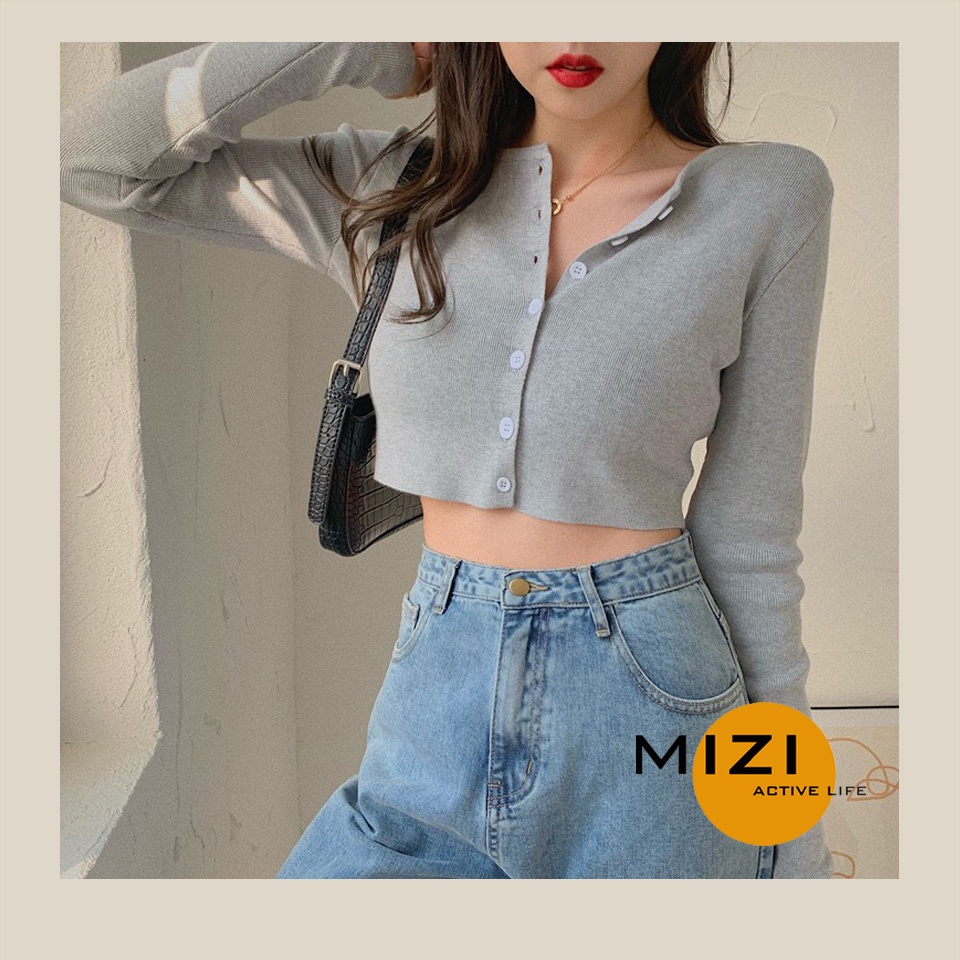 Áo croptop nữ tay dài kiểu ôm bigsize thun body cổ tròn có nút cúc ulzzang thời trang Hàn Quốc Mizi AT01 | BigBuy360 - bigbuy360.vn