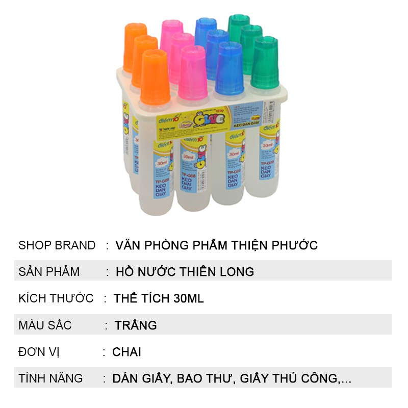 Hồ nước dán giấy Thiên Long G08 30ml có đồ gạt keo THIỆN PHƯỚC