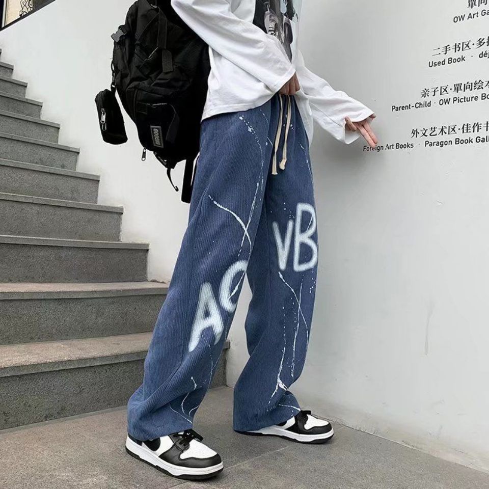 Quần jeans Dài Dáng Suông Hoạ Tiết Graffiti Phong Cách Thời Trang Đường Phố Dành Cho Nam Và Nữ