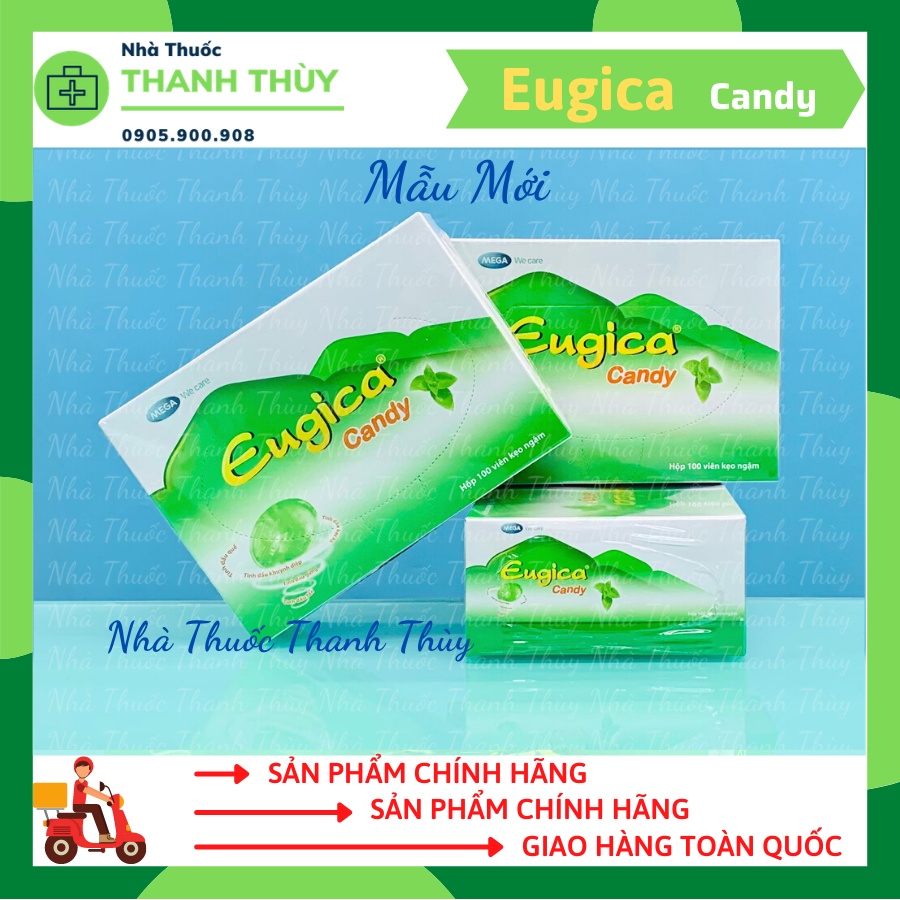 KẸO EUGICA CANDY [100 Viên] Làm Ấm, Thông Cổ, Giúp Ngăn Ngừa Và Làm Dịu Cơn Ho, Giảm Đau Rát Họng Và Khản Tiếng