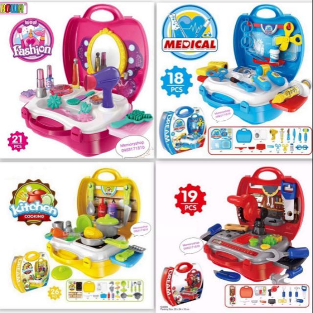 Bộ đồ chơi vali hướng nghiệp: trang điểm, nấu bếp, kỹ sư, bác sỹ, bán hàng siêu thị