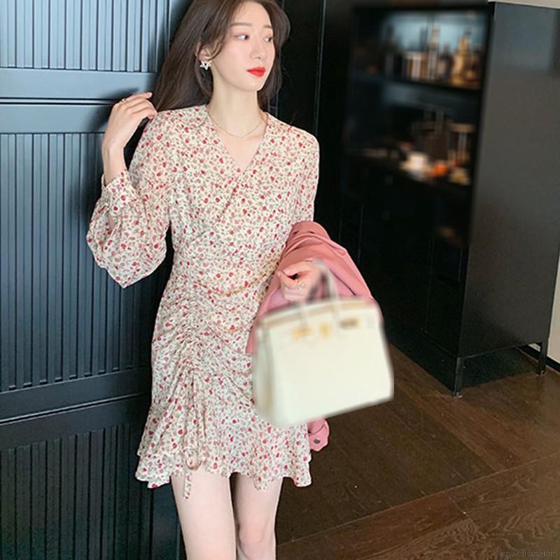 [Baywellfashion]Fashion Women Retro Floral Pleated Long Sleeve Dress | BigBuy360 - bigbuy360.vn