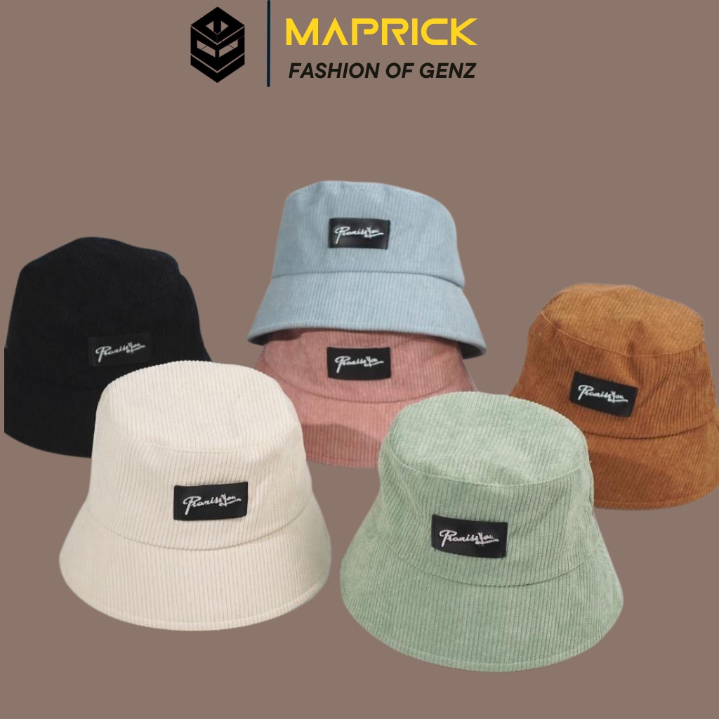 Mũ bucket vành cụp ❤️ Nón tai bèo thêu PromissYou chất nhung tăm cao cấp N42