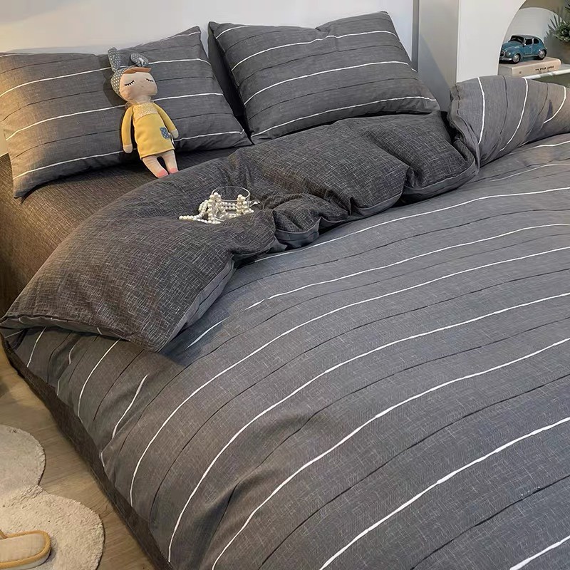 Bộ chăn ga gối cotton organic Kẻ ghi đen Dreamhomedding