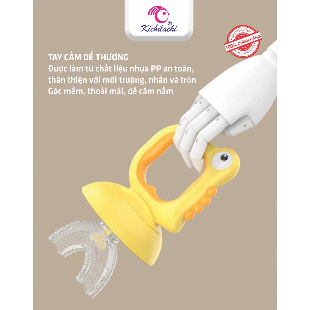 Bàn chải đánh răng cho bé chữ U Kichilachi hình khủng long chất liệu silicon mềm - MINIBOO