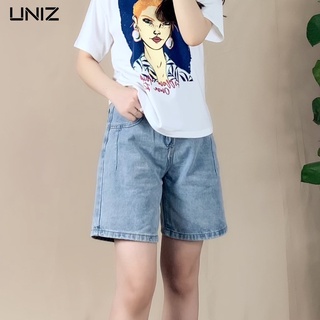 Quần Short Nữ 4 Khuy UNIZ (Màu Xanh), Dáng Lửng, Ulzzang, Cạp Cao, Form rộng, Vải Jean, Mềm Mại, Không Bai Màu