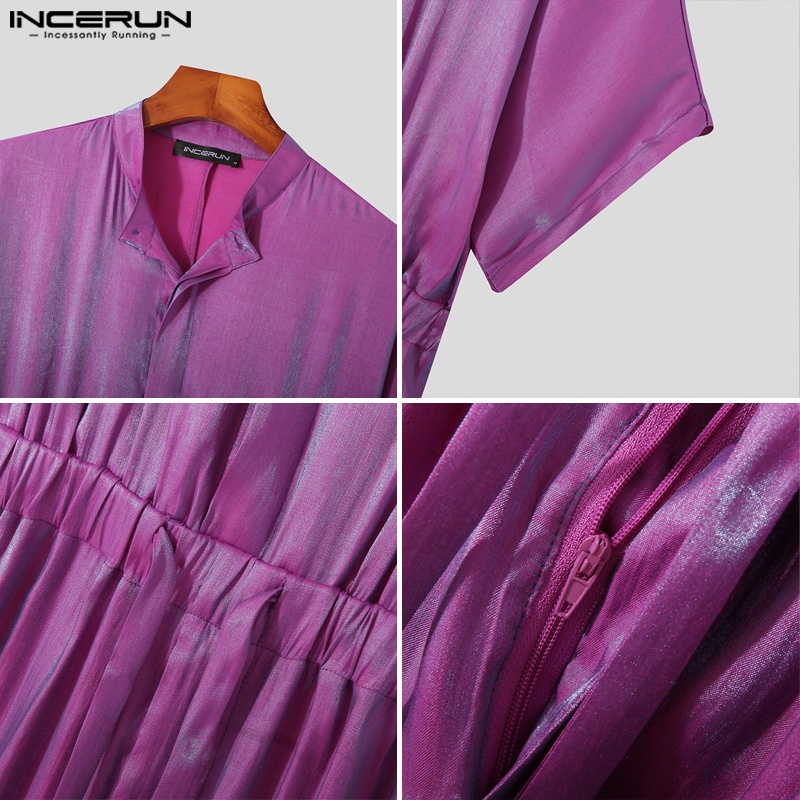 INCERUN Bộ Áo Liền Quần Ngắn Tay Thoải Mái Thời Trang Dự Tiệc Cho Nam