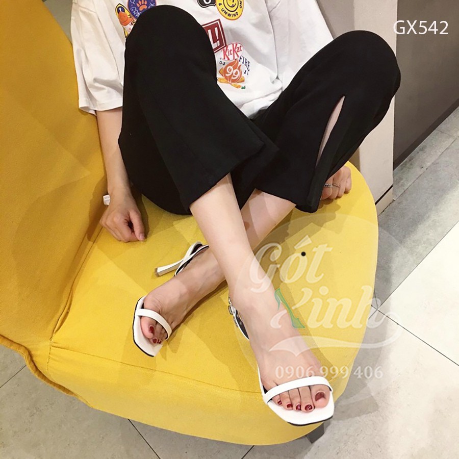 Giày sandal cao gót quai ngang 5 phân đính đá