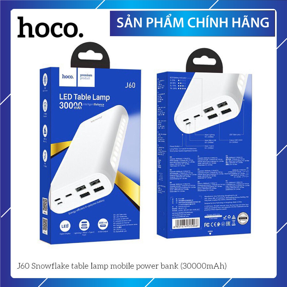 Pin Sạc Dự Phòng Hoco J60 30.000 mAh Siêu Trâu 4 cổng output - BH Chính Hãng 12 Tháng