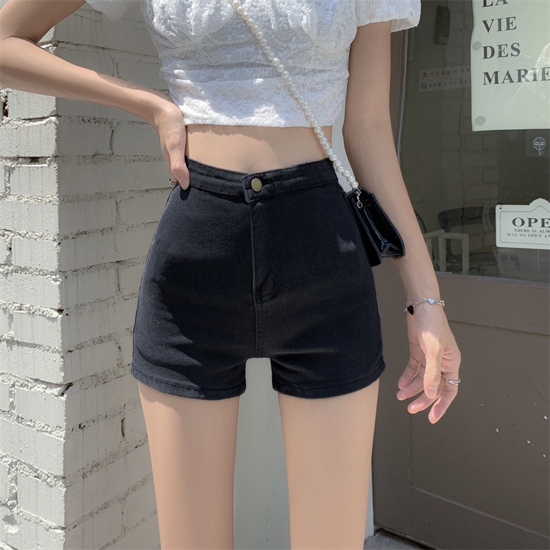 Quần Short Denim Màu Đen Lưng Cao Thời Trang Hàn Quốc Quyến Rũ Cho Nữ