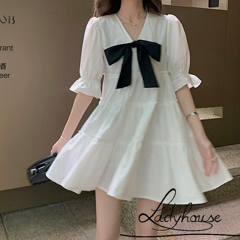 Đầm Dài Đến Khuỷu Tay Có Thắt Nơ Xếp Ly Trang Trí Cho Nữ