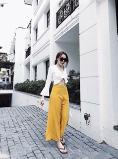 Set áo cột nơ + quần ống rộng