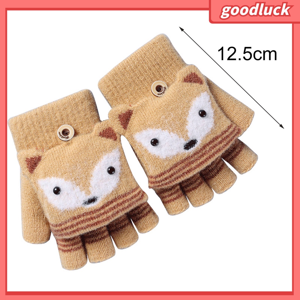 1 Đôi Găng Tay Hở Ngón Co Giãn In Họa Tiết Cáo Hoạt Hình Thời Trang Mùa Đông Cho Bé Trai Và Gái 6-10 Tuổi