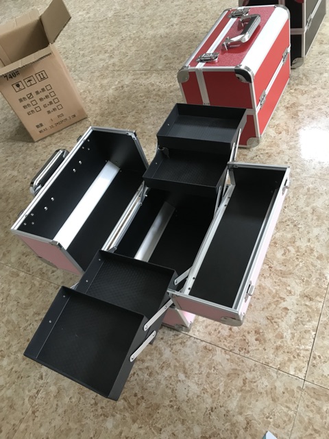 Cốp nhôm 2 khuy đựng đồ phun xăm-mi-nail (size 32*21*27)Loại có khay xốp để mực