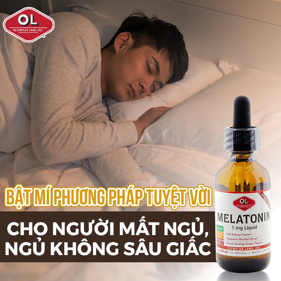 Melatonin 1mg giảm mất ngủ, giúp ngủ ngon tự nhiên, hết stress, căng thẳng nhập khẩu từ Mỹ Olympian Labs Lọ 60ml