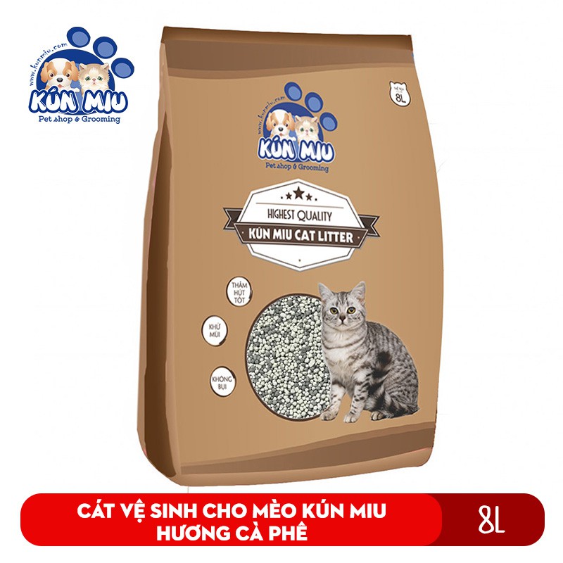 Cát vệ sinh cho mèo Kún Miu hương cà phê 8L siêu khử mùi vón cục kháng khuẩn - 5,6Kg (giao hàng siêu nhanh)
