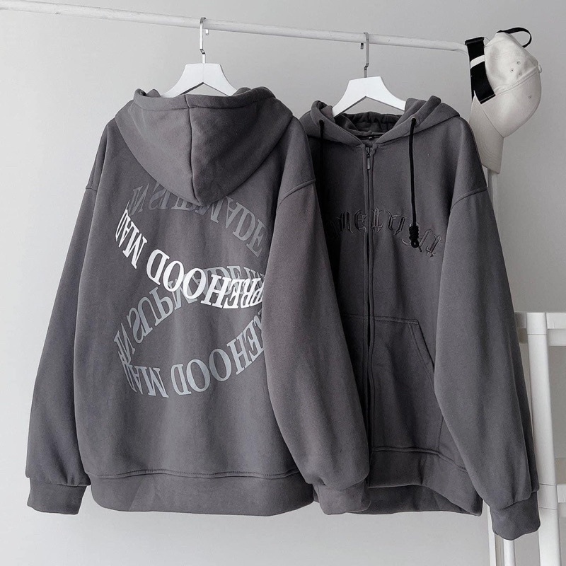 Áo Khoác Dây Kéo Form Rộng Ulzzang Chữ Thêu TOME XÁM CHUỘT/ĐEN 2t clothes