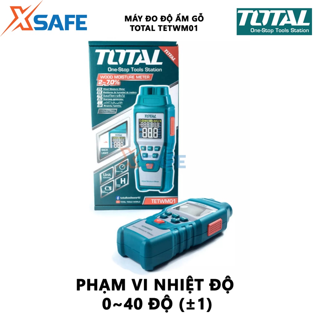 Máy đo độ ẩm gỗ TOTAL TETWM01 Thiết bị kiểm tra độ ẩm thời gian đáp ứng dưới 1 giây, dùng pin AA - Chính hãng