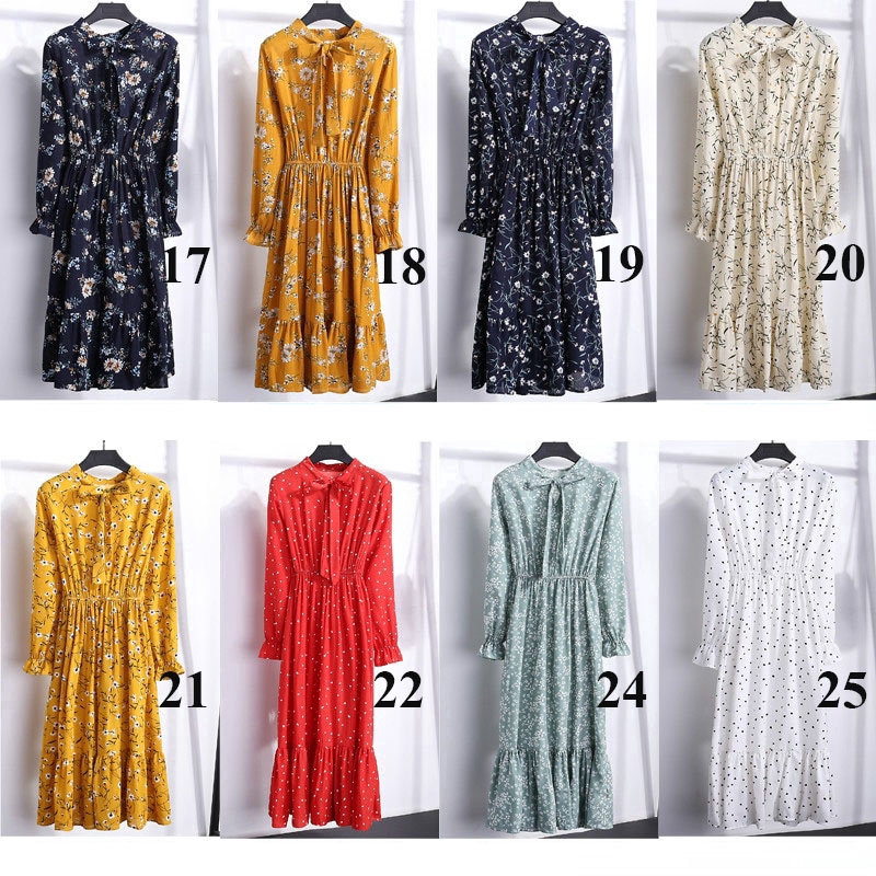 Đầm chiffon nữ tay dài họa tiết hoa S-XL