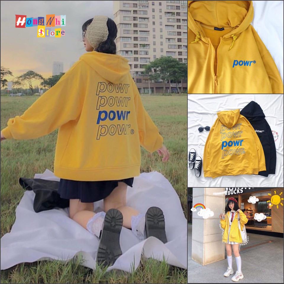 Áo Khoác Hoodie Zip In Hình POWR Oversize Ulzzang Unisex Dáng Rộng - MM