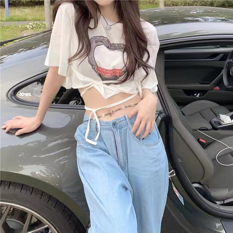 Áo Thun Crop Top Nữ Tay Ngắn In Hình Thời Trang