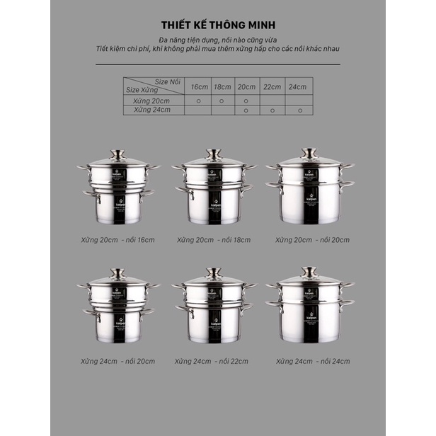 Xửng Hấp Inox 304 Thông Minh Kalpen Size 20-24