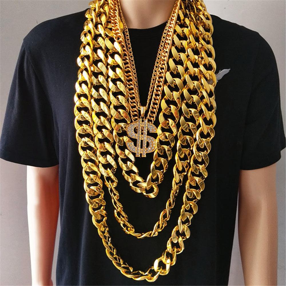 Dây chuyền đại gia phong cách Phú Lê dây chuyền Hip Hop màu vàng khổ lớn phong cách băng đảng anh chị đại